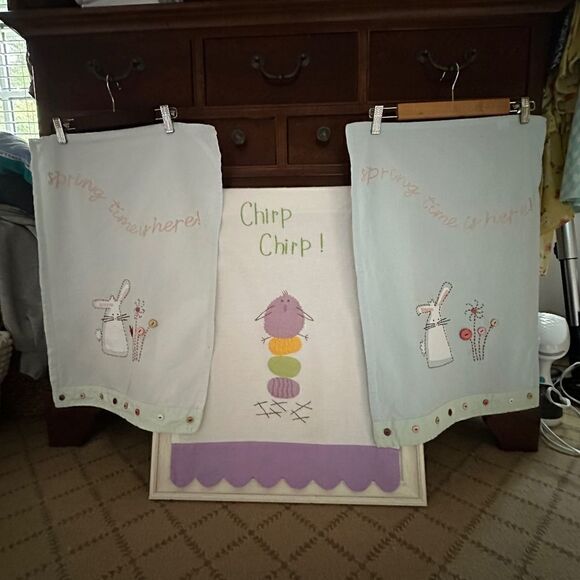 Tag Easter Bunny and Chick Embroidered Appliqué Cotton Tea Towel set of 3 NWT - Picture 1 of 16
